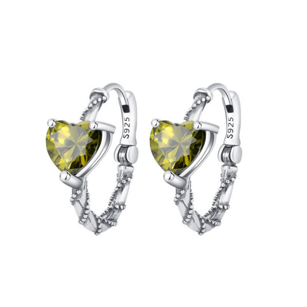 S925 Silver Vintage Olive Green Love Earrings Unique Geometry - obrazek 5