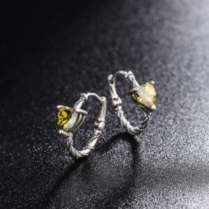 S925 Silver Vintage Olive Green Love Earrings Unique Geometry