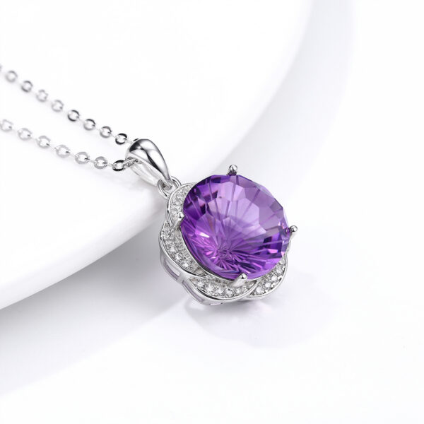 S925 Silver Set Natural Amethyst Necklace European And American Luxury Flower Design Pendant - obrazek 2