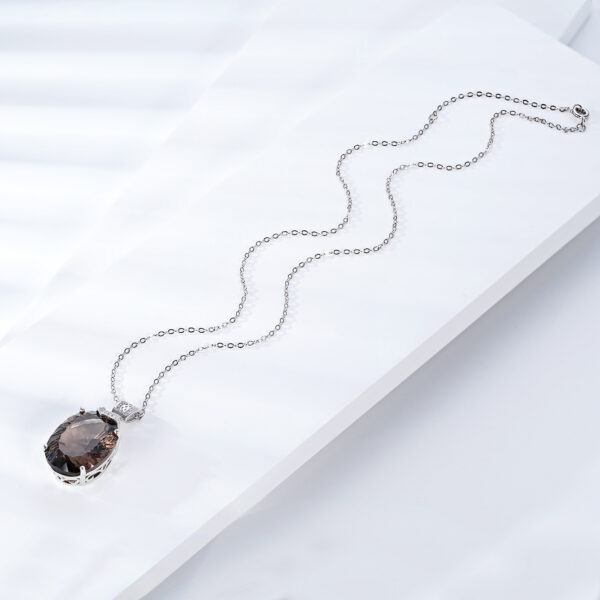 Luxury And High-grade Natural Tea Crystal Pendant Fashionable Design S925 Silver Inlaid Egg Shaped Gem Necklace - obrazek 5