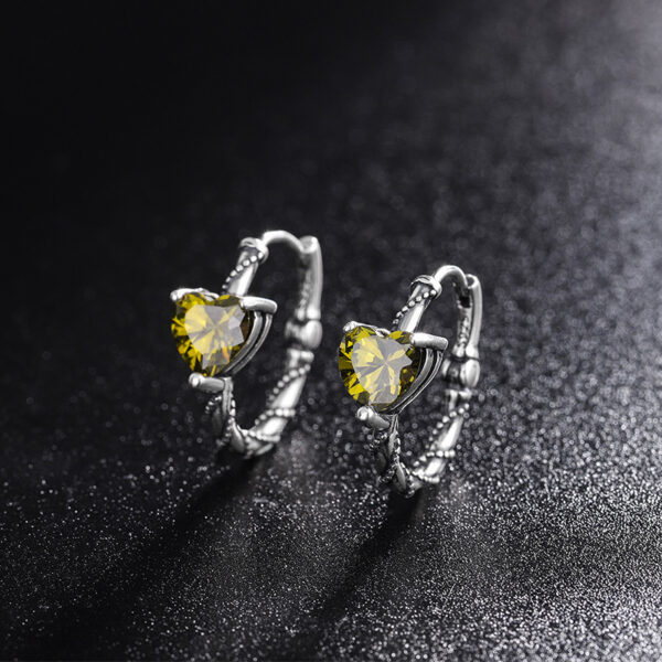 S925 Silver Vintage Olive Green Love Earrings Unique Geometry - obrazek 3