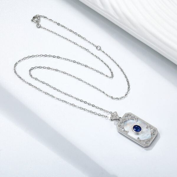 S925 Silver Inlaid Sapphire Necklace With Vintage Pattern Pendant Designed By A Natural Female Belle Pendant - obrazek 3