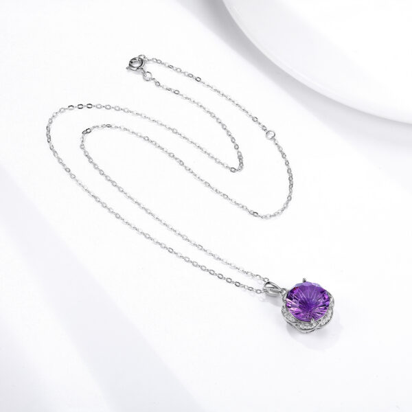 S925 Silver Set Natural Amethyst Necklace European And American Luxury Flower Design Pendant - obrazek 5