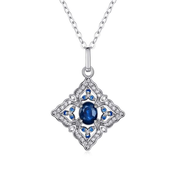 S925 Silver Inlaid Natural Sapphire Necklace High Level Pendant Female Simple Retro Hollow Geometric Diamond Necklace - obrazek 4