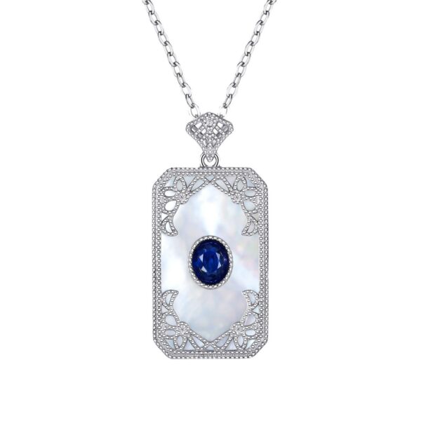 S925 Silver Inlaid Sapphire Necklace With Vintage Pattern Pendant Designed By A Natural Female Belle Pendant - obrazek 4