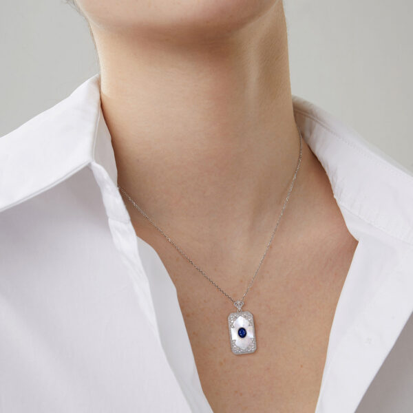 S925 Silver Inlaid Sapphire Necklace With Vintage Pattern Pendant Designed By A Natural Female Belle Pendant - obrazek 2
