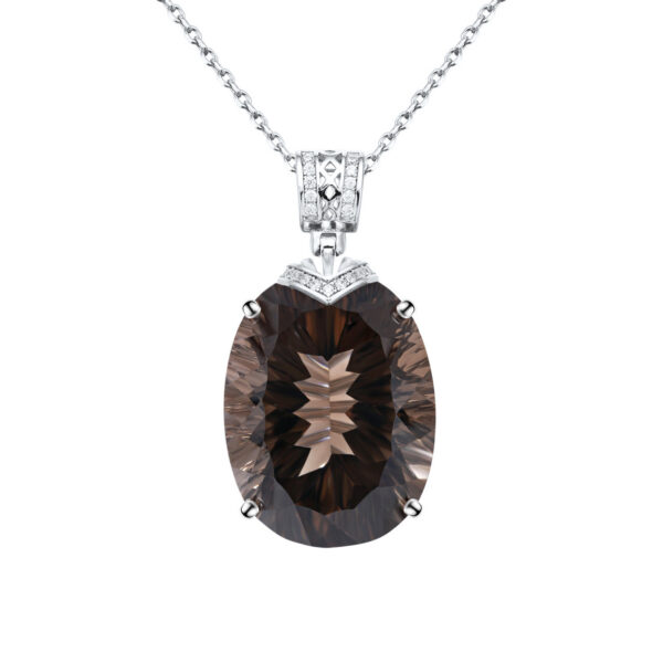 Luxury And High-grade Natural Tea Crystal Pendant Fashionable Design S925 Silver Inlaid Egg Shaped Gem Necklace - obrazek 4