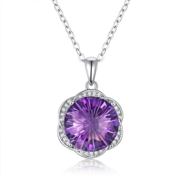 S925 Silver Set Natural Amethyst Necklace European And American Luxury Flower Design Pendant - obrazek 3