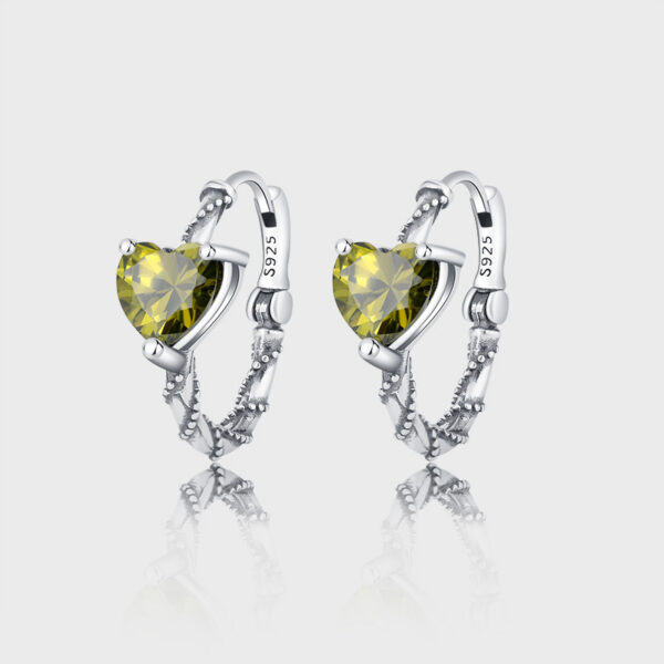 S925 Silver Vintage Olive Green Love Earrings Unique Geometry - obrazek 2