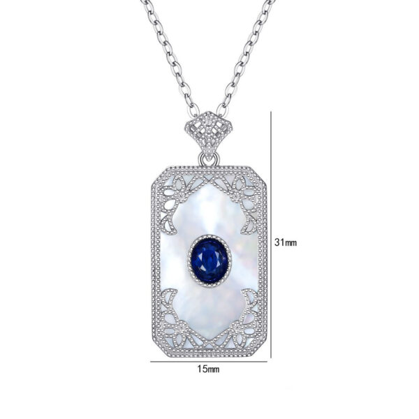 S925 Silver Inlaid Sapphire Necklace With Vintage Pattern Pendant Designed By A Natural Female Belle Pendant - obrazek 5