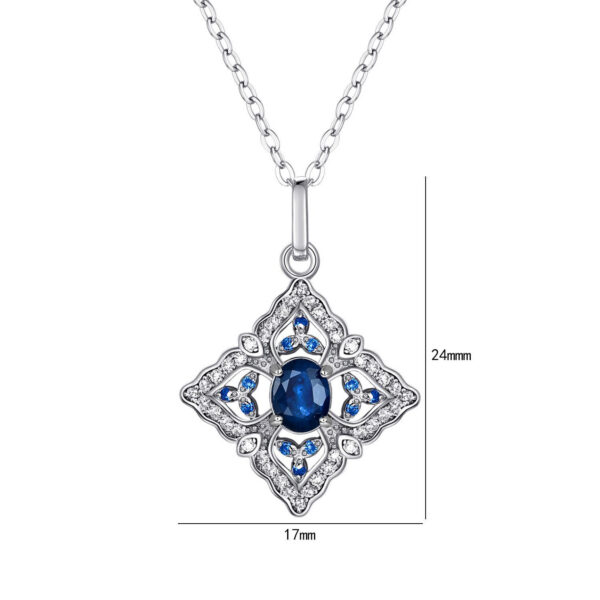 S925 Silver Inlaid Natural Sapphire Necklace High Level Pendant Female Simple Retro Hollow Geometric Diamond Necklace - obrazek 5